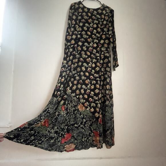 Vintage Dark Floral Maxi Dress NWT L India 100% Rayon Cottagecore Boho Romantic - Picture 4 of 9